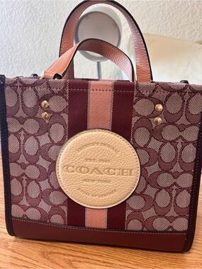 Coach Dempsey Tote 19 Wine Signature Jacquard Burgundy Crossbody Bag